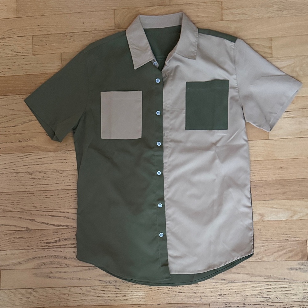 Two-Tone Green and Tan Men's Shirt